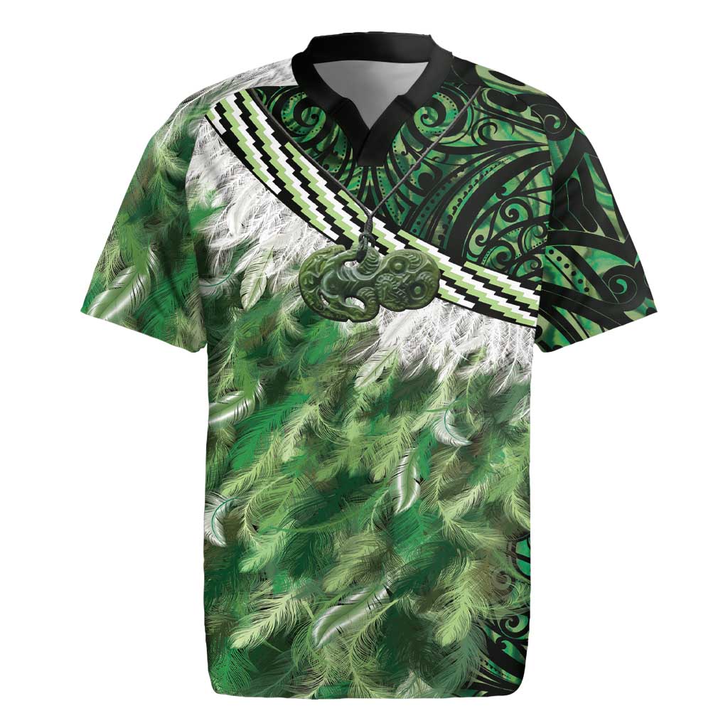 Green Traditional Cloak Aotearoa Rugby Jersey Maori Paua Shell Korowai Pattern LT14 Green - Polynesian Pride