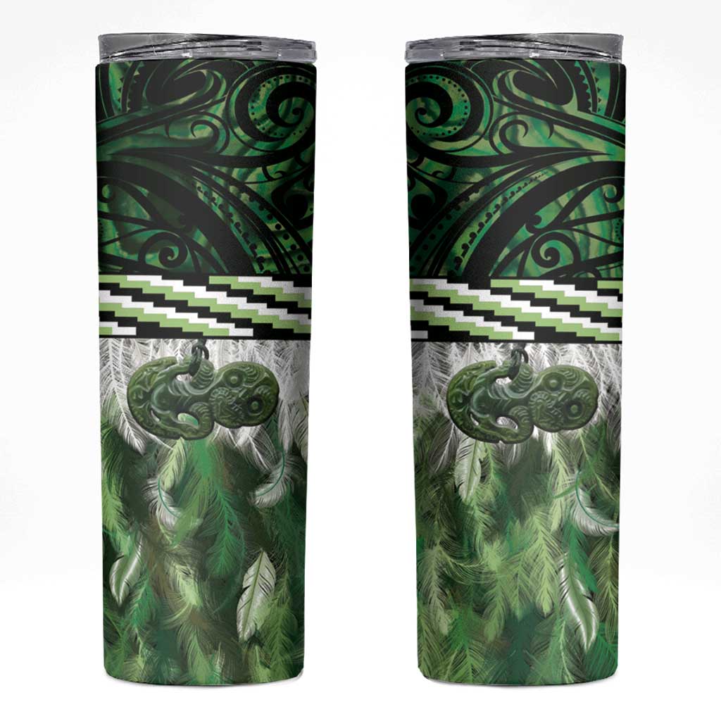 Green Traditional Cloak Aotearoa Skinny Tumbler Maori Paua Shell Korowai Pattern LT14 Green - Polynesian Pride