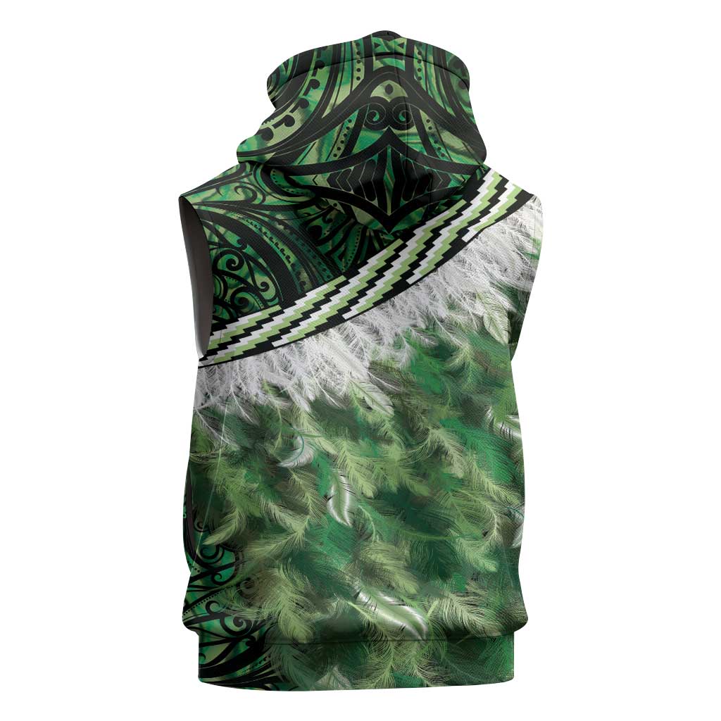 Green Traditional Cloak Aotearoa Sleeveless Hoodie Maori Paua Shell Korowai Pattern - Polynesian Pride