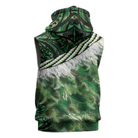 Green Traditional Cloak Aotearoa Sleeveless Hoodie Maori Paua Shell Korowai Pattern - Polynesian Pride
