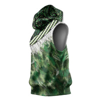 Green Traditional Cloak Aotearoa Sleeveless Hoodie Maori Paua Shell Korowai Pattern - Polynesian Pride