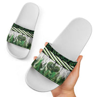 Green Traditional Cloak Aotearoa Slide Sandals Maori Paua Shell Korowai Pattern LT14 - Polynesian Pride