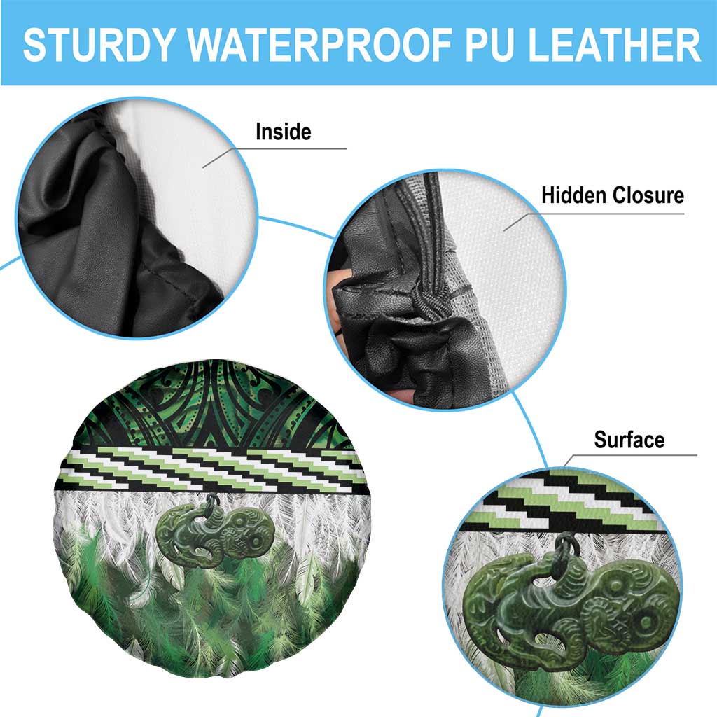 Green Traditional Cloak Aotearoa Spare Tire Cover Maori Paua Shell Korowai Pattern