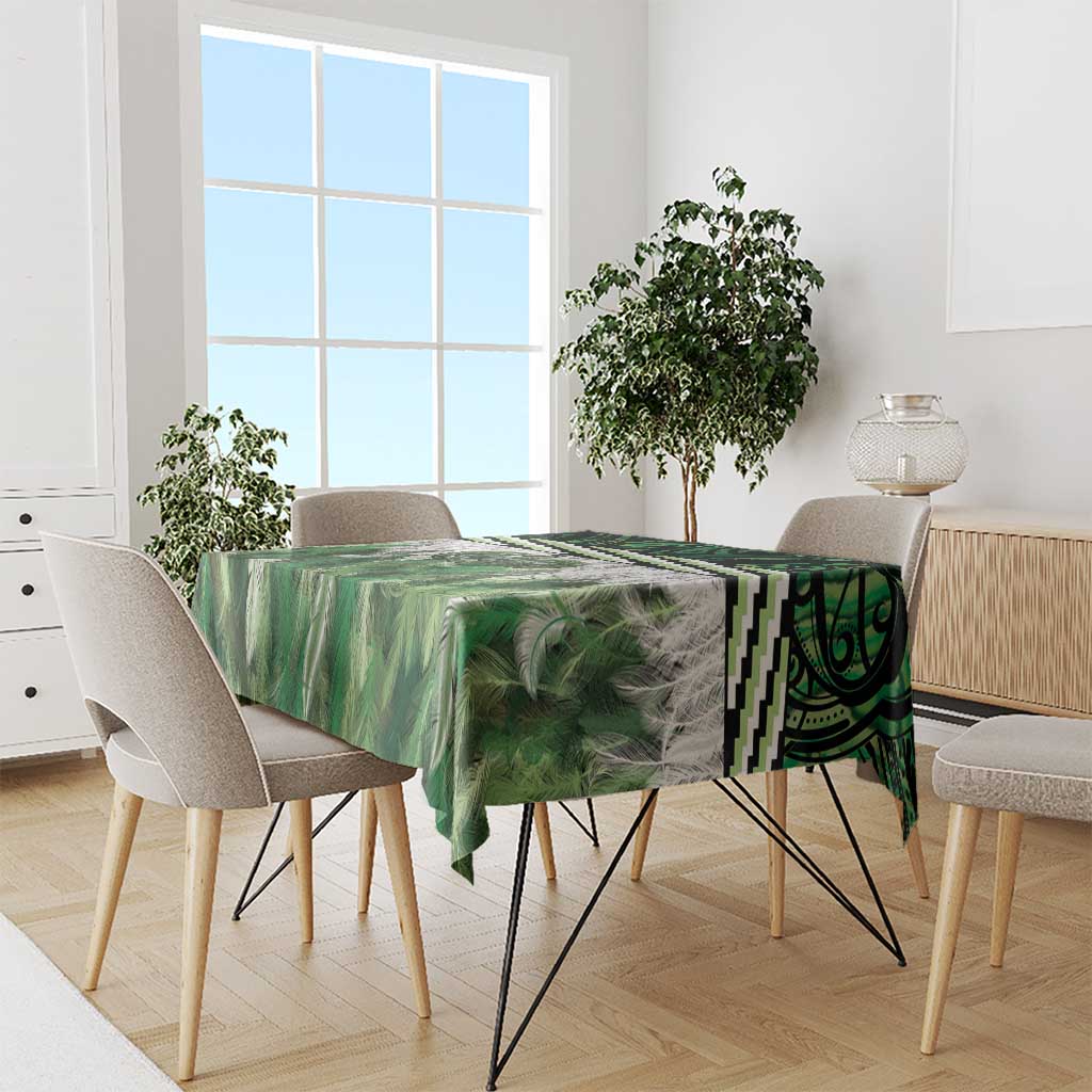 Green Traditional Cloak Aotearoa Tablecloth Maori Paua Shell Korowai Pattern LT14 - Polynesian Pride