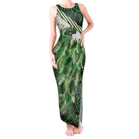 Green Traditional Cloak Aotearoa Tank Maxi Dress Maori Paua Shell Korowai Pattern