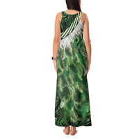 Green Traditional Cloak Aotearoa Tank Maxi Dress Maori Paua Shell Korowai Pattern