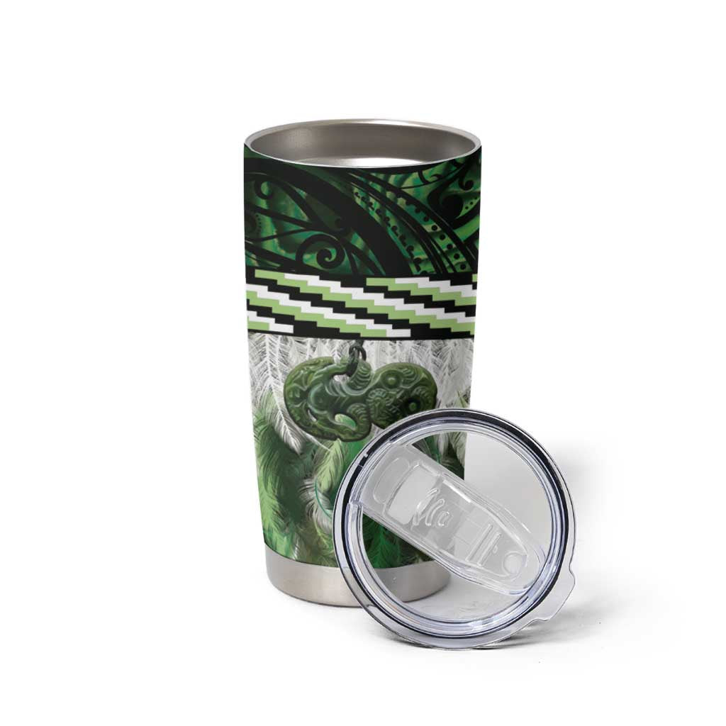 Green Traditional Cloak Aotearoa Tumbler Cup Maori Paua Shell Korowai Pattern LT14 - Polynesian Pride