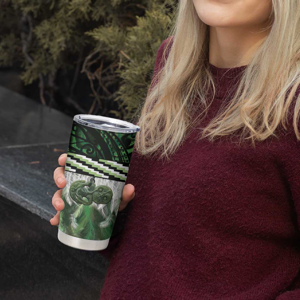 Green Traditional Cloak Aotearoa Tumbler Cup Maori Paua Shell Korowai Pattern LT14 - Polynesian Pride