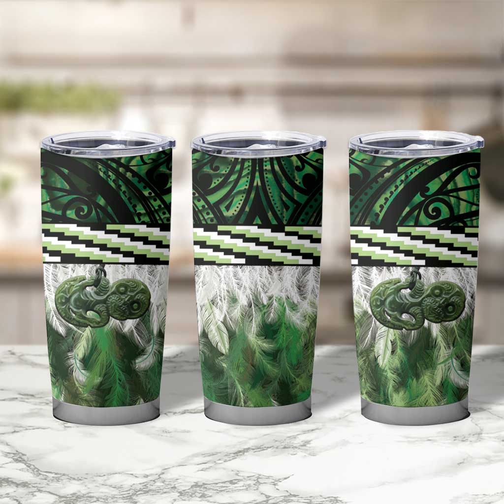 Green Traditional Cloak Aotearoa Tumbler Cup Maori Paua Shell Korowai Pattern LT14 - Polynesian Pride