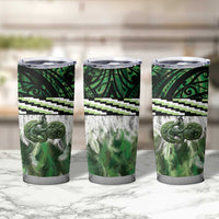 Green Traditional Cloak Aotearoa Tumbler Cup Maori Paua Shell Korowai Pattern LT14 - Polynesian Pride