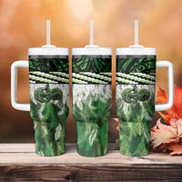 Green Traditional Cloak Aotearoa Tumbler With Handle Maori Paua Shell Korowai Pattern LT14 - Polynesian Pride