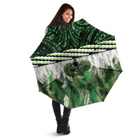 Green Traditional Cloak Aotearoa Umbrella Maori Paua Shell Korowai Pattern - Polynesian Pride