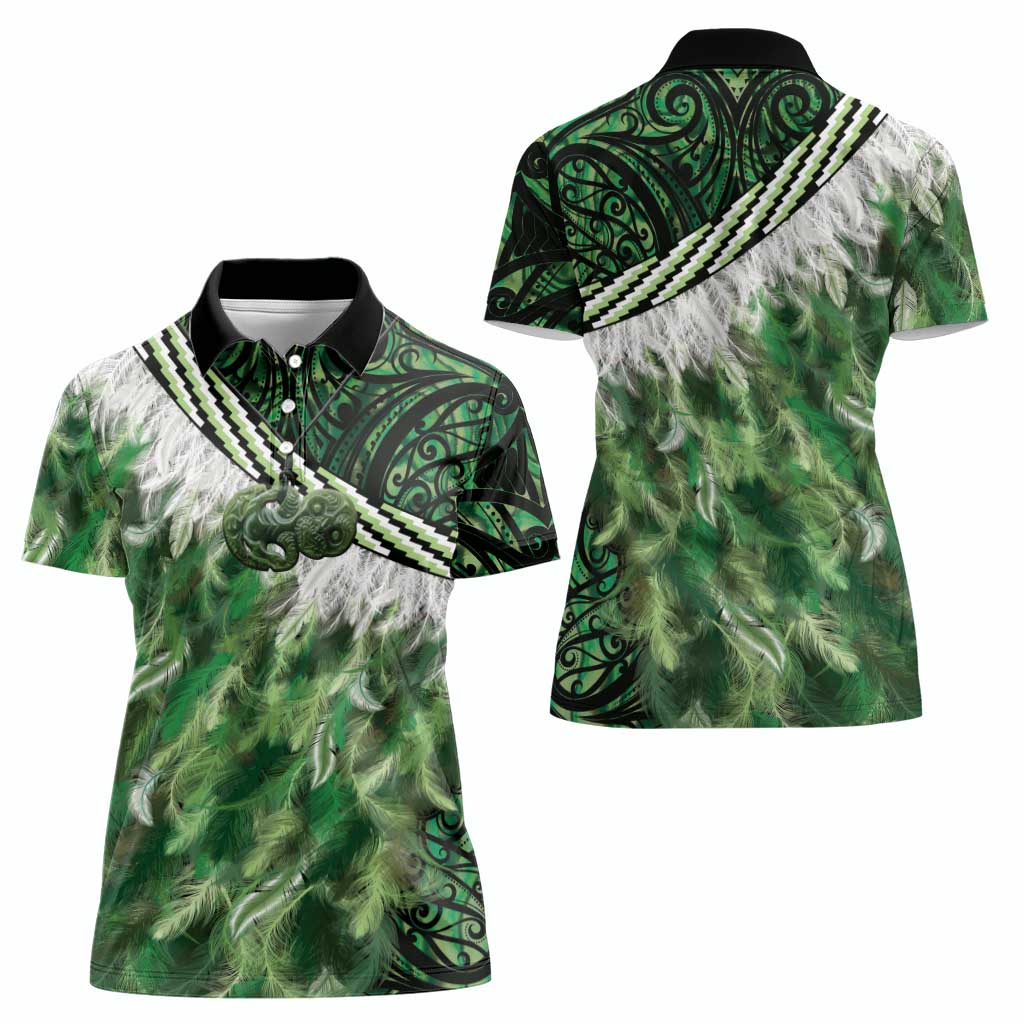 Green Traditional Cloak Aotearoa Women Polo Shirt Maori Paua Shell Korowai Pattern