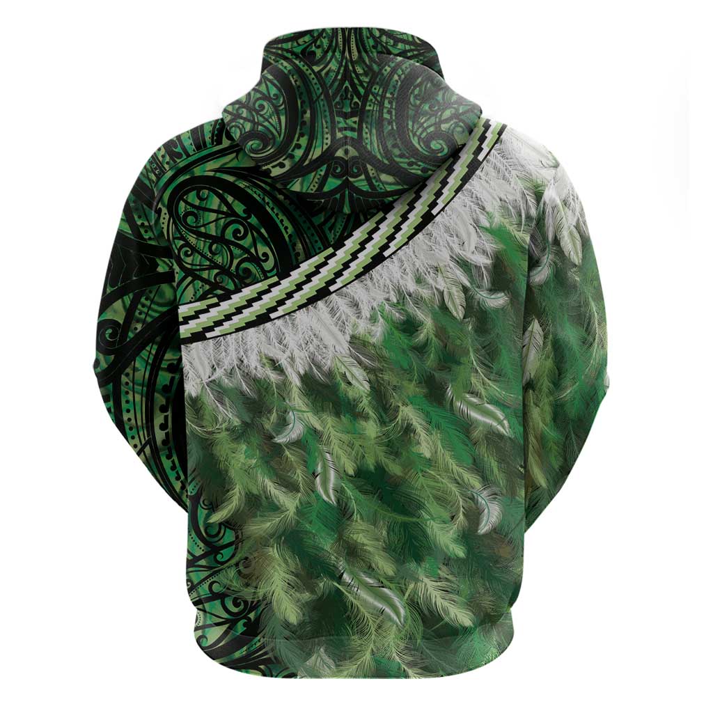 Green Traditional Cloak Aotearoa Zip Hoodie Maori Paua Shell Korowai Pattern