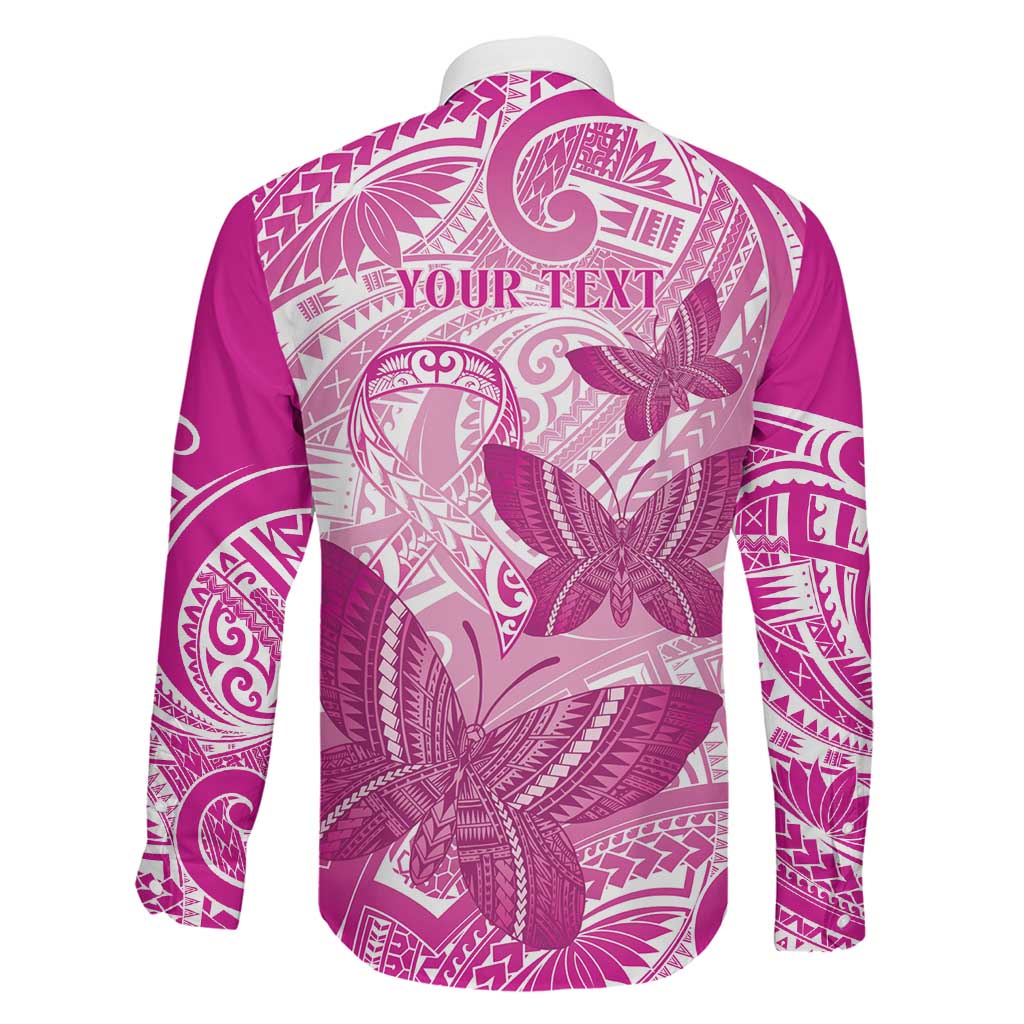 Personalised Polynesia Breast Cancer Awareness Family Matching Off The Shoulder Long Sleeve Dress and Hawaiian Shirt Think Pink Ribbon Polynesian Butterflies LT14 - Polynesian Pride