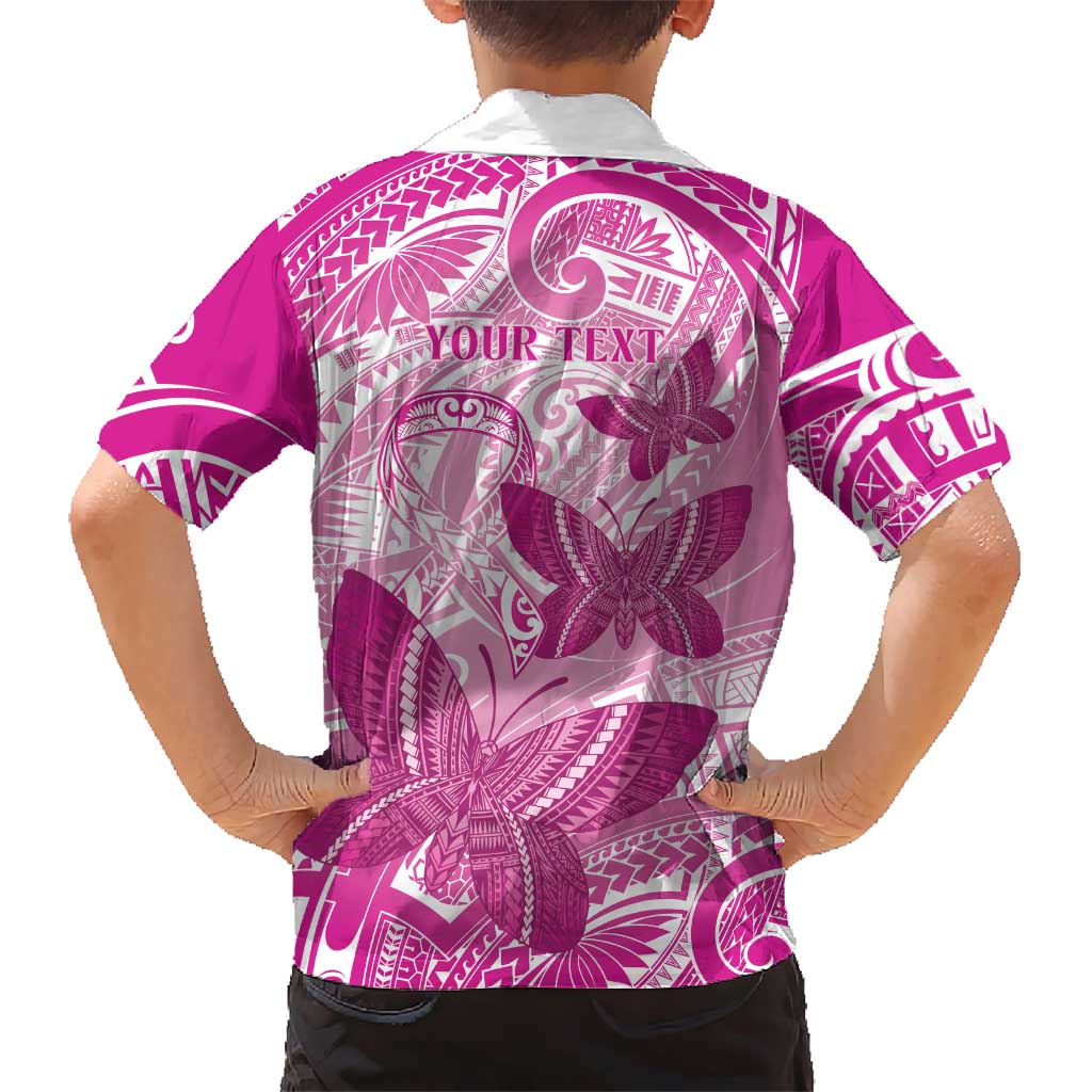 Personalised Polynesia Breast Cancer Awareness Family Matching Short Sleeve Bodycon Dress and Hawaiian Shirt Think Pink Ribbon Polynesian Butterflies LT14 - Polynesian Pride