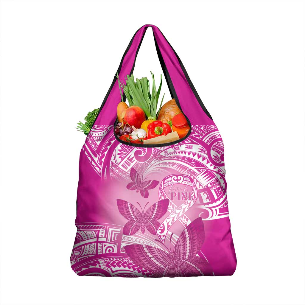 Polynesia Breast Cancer Awareness Grocery Bag Think Pink Ribbon Polynesian Butterflies