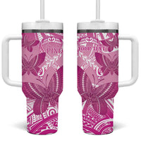 Personalised Polynesia Breast Cancer Awareness Tumbler With Handle Think Pink Ribbon Polynesian Butterflies