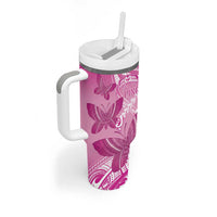 Personalised Polynesia Breast Cancer Awareness Tumbler With Handle Think Pink Ribbon Polynesian Butterflies