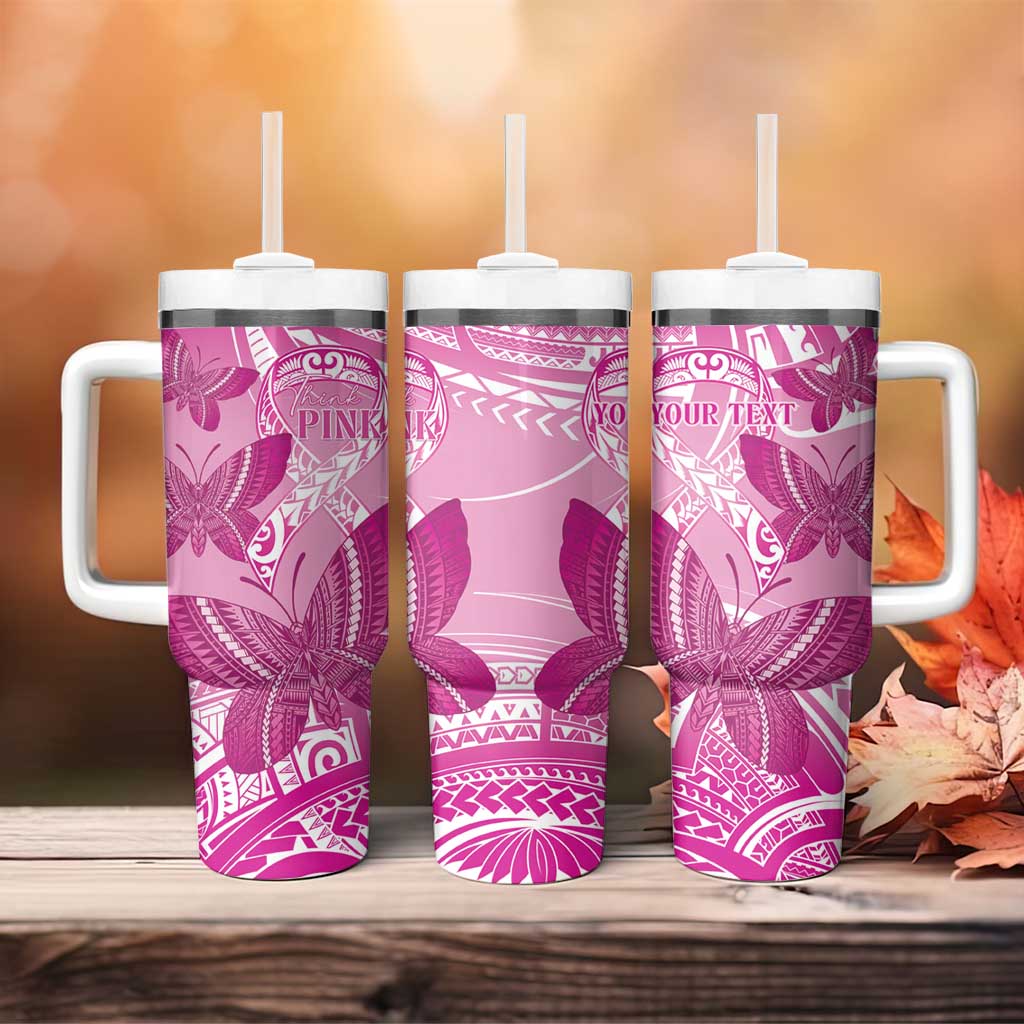 Personalised Polynesia Breast Cancer Awareness Tumbler With Handle Think Pink Ribbon Polynesian Butterflies