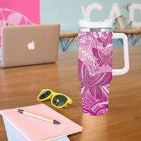 Personalised Polynesia Breast Cancer Awareness Tumbler With Handle Think Pink Ribbon Polynesian Butterflies