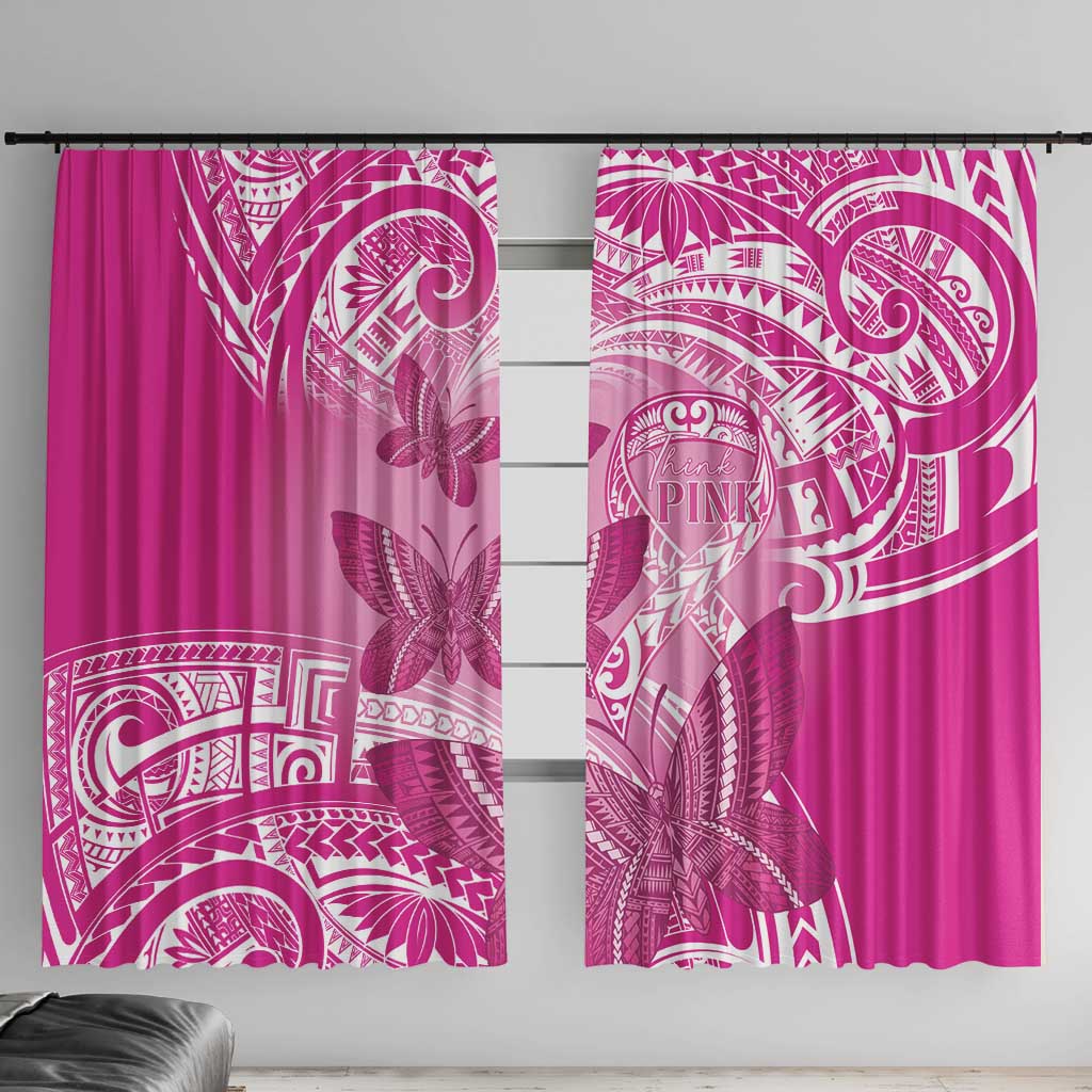 Polynesia Breast Cancer Awareness Window Curtain Think Pink Ribbon Polynesian Butterflies LT14 With Hooks Pink - Polynesian Pride