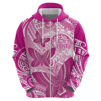 Personalised Polynesia Breast Cancer Awareness Zip Hoodie Think Pink Ribbon Polynesian Butterflies LT14 - Polynesian Pride