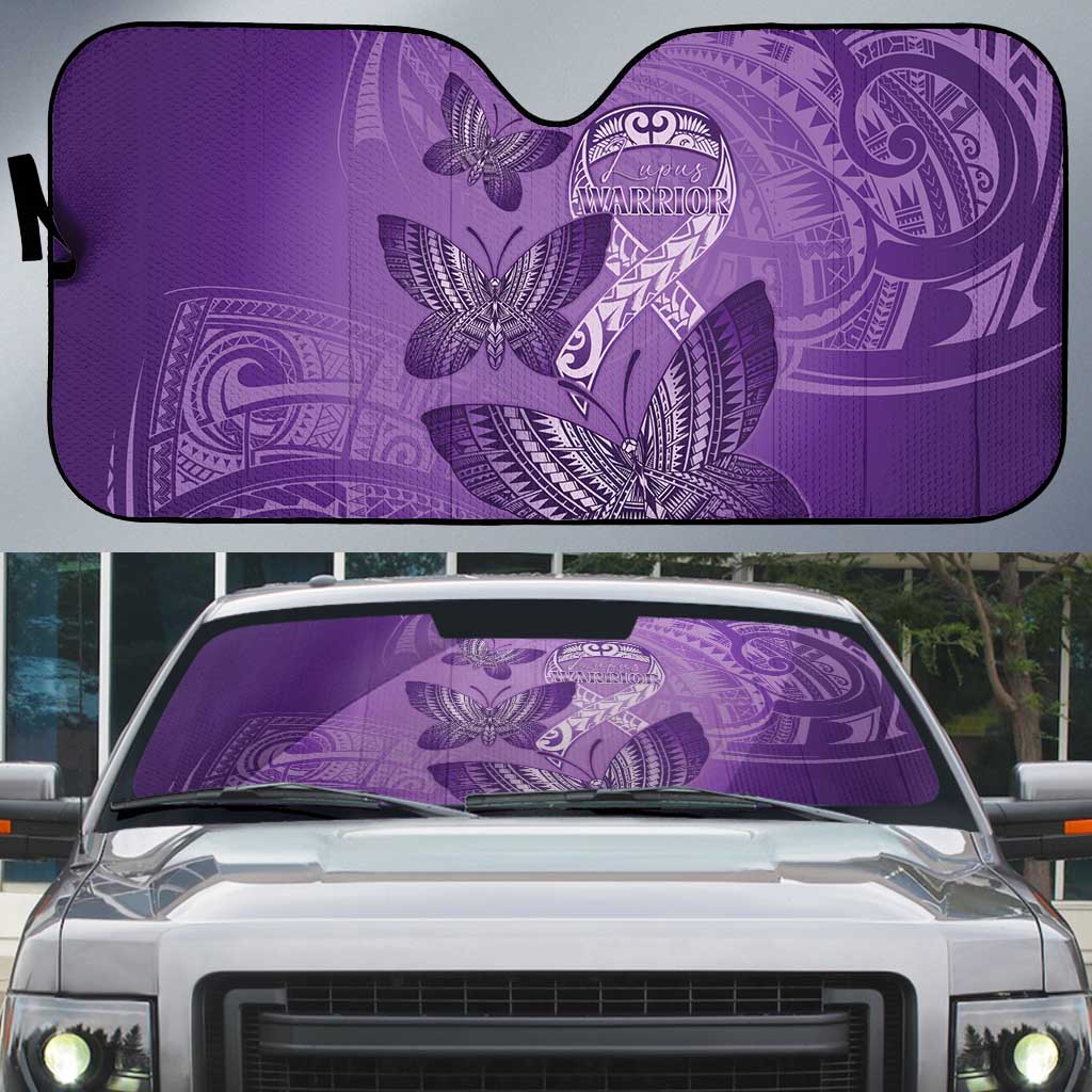 Polynesia Lupus Awareness Month Auto Sun Shade Warrior Purple Ribbon Polynesian Butterflies LT14 Purple - Polynesian Pride