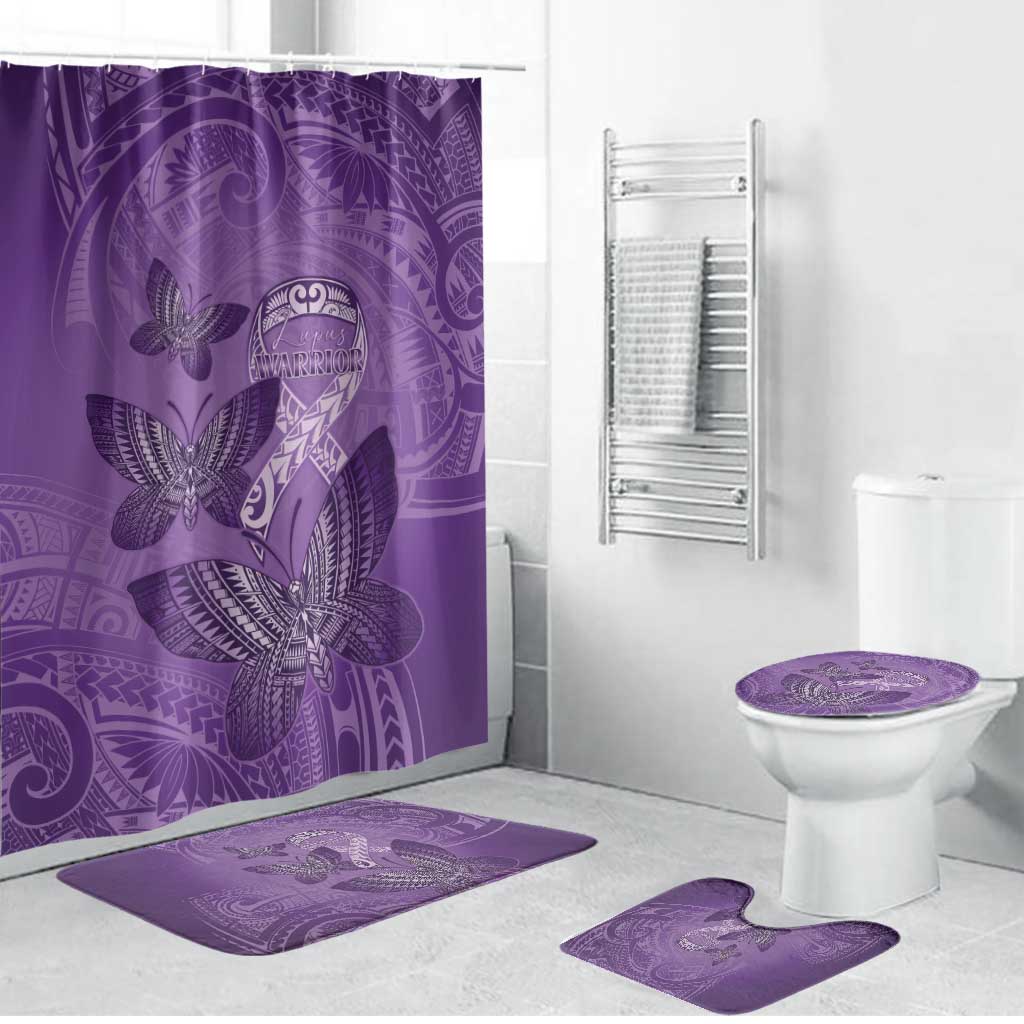 Polynesia Lupus Awareness Month Bathroom Set Warrior Purple Ribbon Polynesian Butterflies