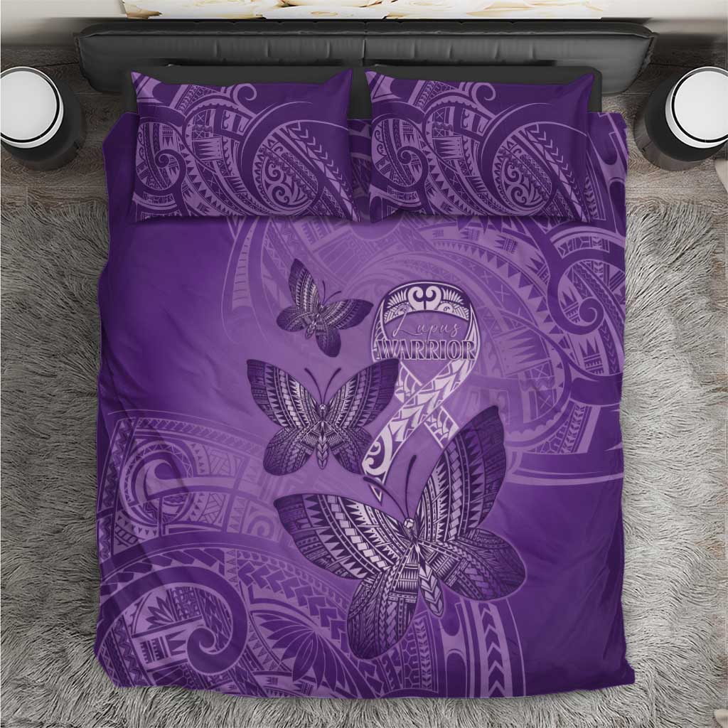 Polynesia Lupus Awareness Month Bedding Set Warrior Purple Ribbon Polynesian Butterflies LT14 Purple - Polynesian Pride