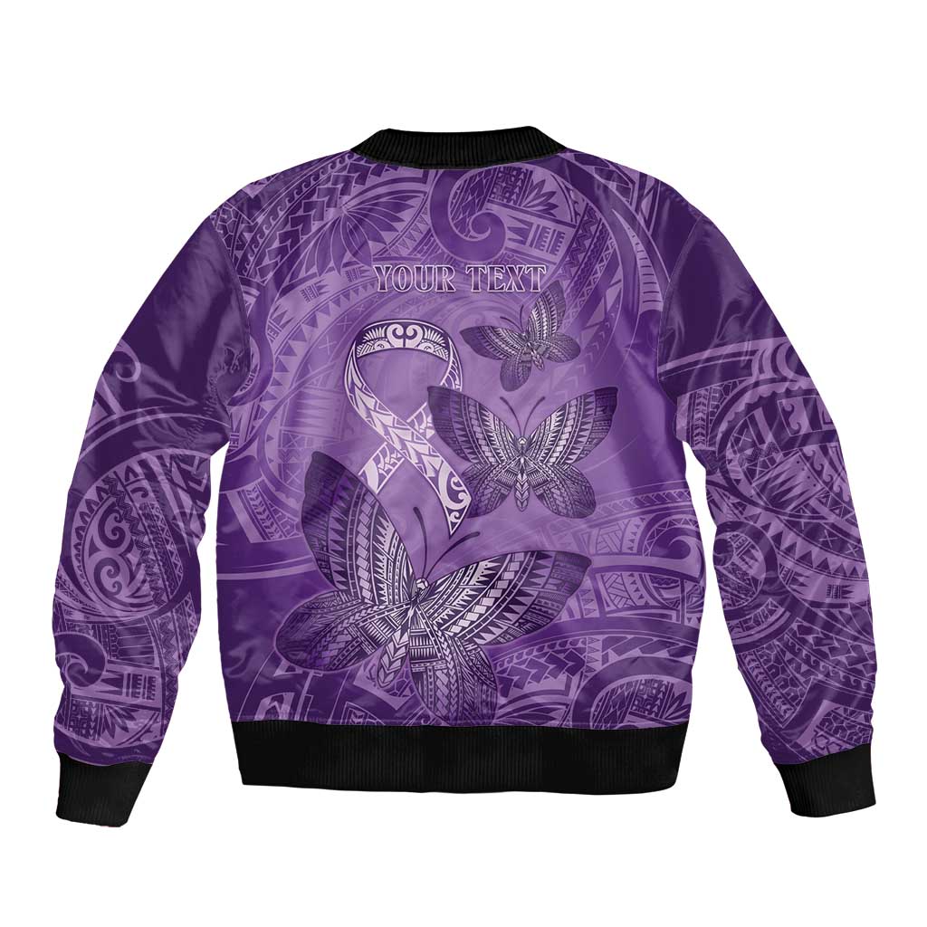 Personalised Polynesia Lupus Awareness Month Bomber Jacket Warrior Purple Ribbon Polynesian Butterflies LT14 - Polynesian Pride