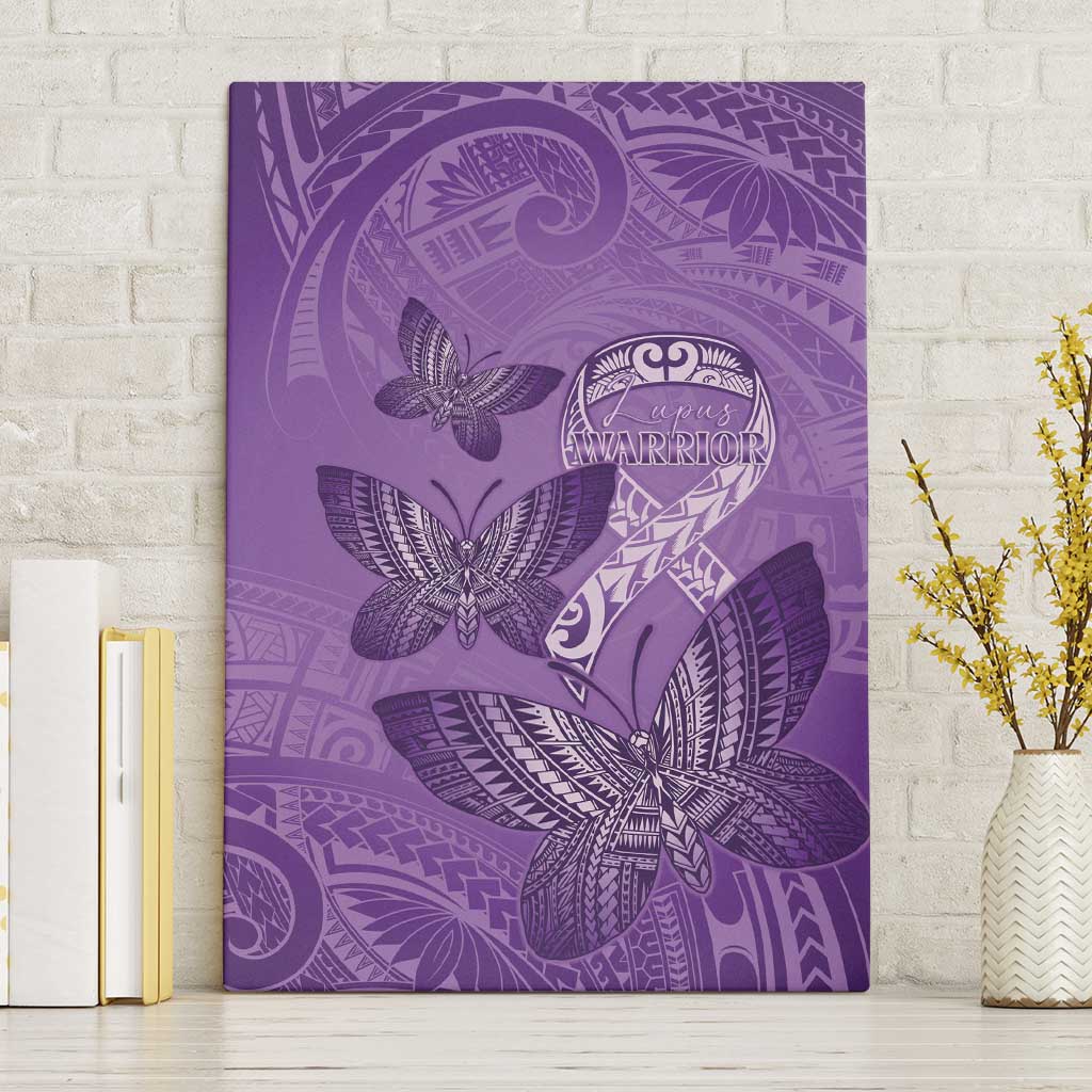 Polynesia Lupus Awareness Month Canvas Wall Art Warrior Purple Ribbon Polynesian Butterflies LT14 Without Frame Purple - Polynesian Pride