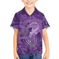 Personalised Polynesia Lupus Awareness Month Family Matching Long Sleeve Bodycon Dress and Hawaiian Shirt Warrior Purple Ribbon Polynesian Butterflies LT14 Son's Shirt Purple - Polynesian Pride