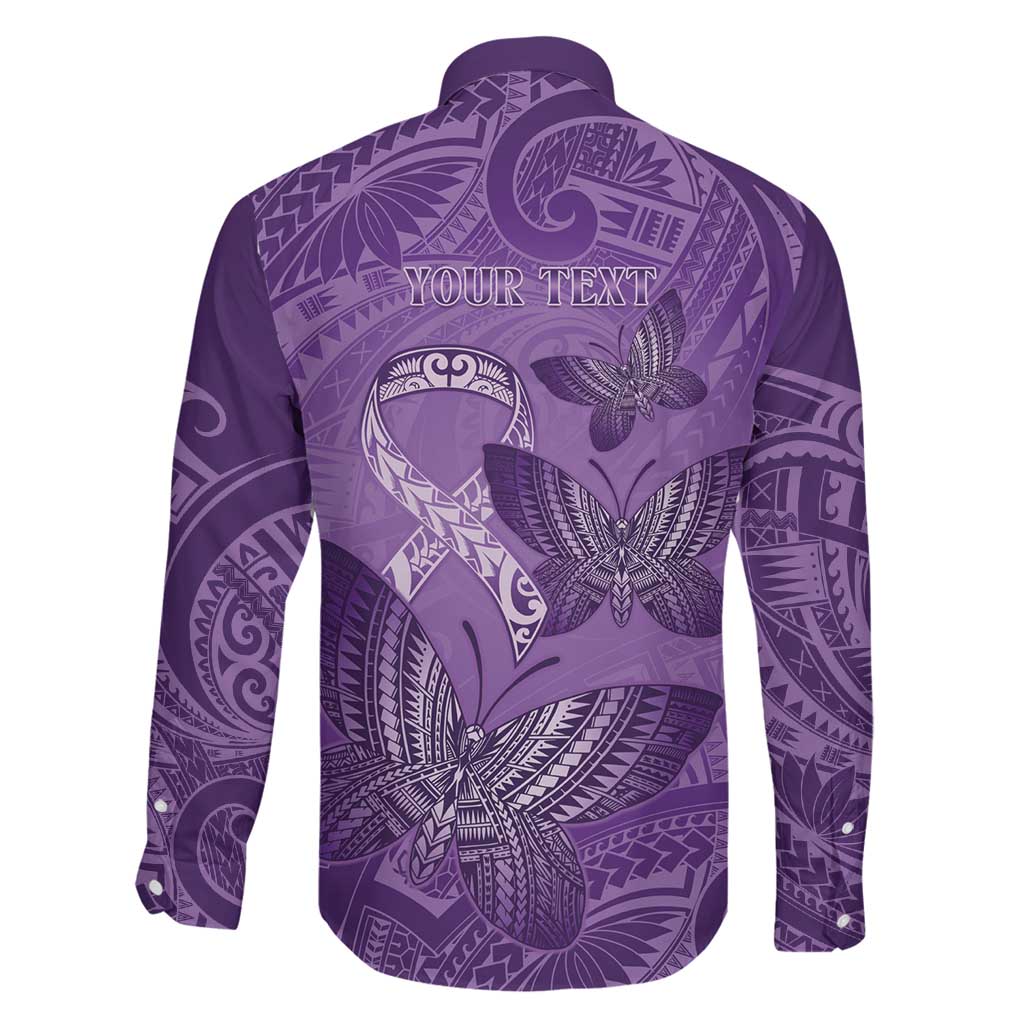 Personalised Polynesia Lupus Awareness Month Family Matching Off The Shoulder Long Sleeve Dress and Hawaiian Shirt Warrior Purple Ribbon Polynesian Butterflies LT14 - Polynesian Pride