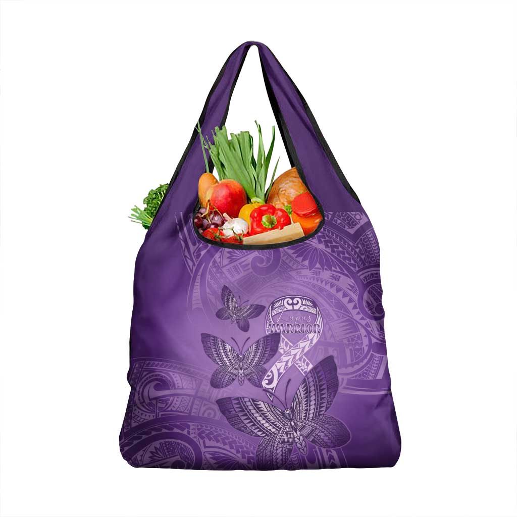 Polynesia Lupus Awareness Month Grocery Bag Warrior Purple Ribbon Polynesian Butterflies LT14 1-pack One Size Purple - Polynesian Pride