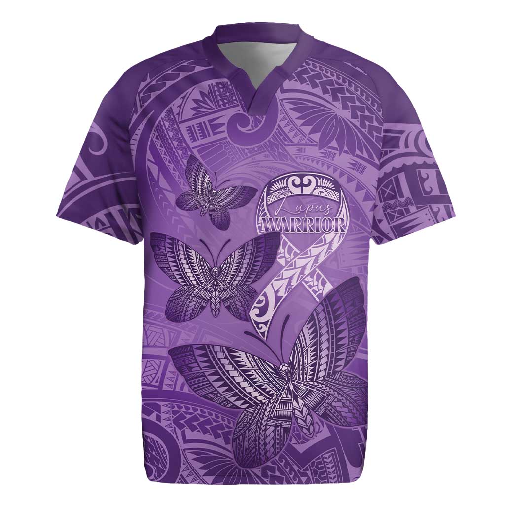 Personalised Polynesia Lupus Awareness Month Rugby Jersey Warrior Purple Ribbon Polynesian Butterflies