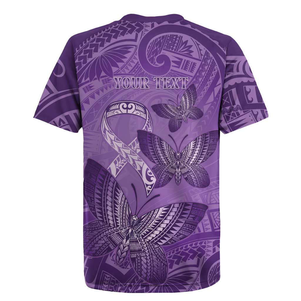 Personalised Polynesia Lupus Awareness Month Rugby Jersey Warrior Purple Ribbon Polynesian Butterflies