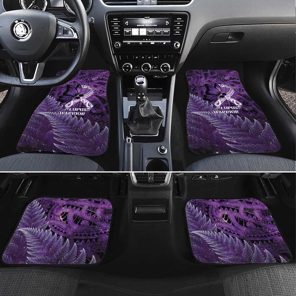 Lupus Awareness Month New Zealand Car Mats Be Strong Warrior Maori Silver Fern LT14 Set 4pcs Purple - Polynesian Pride