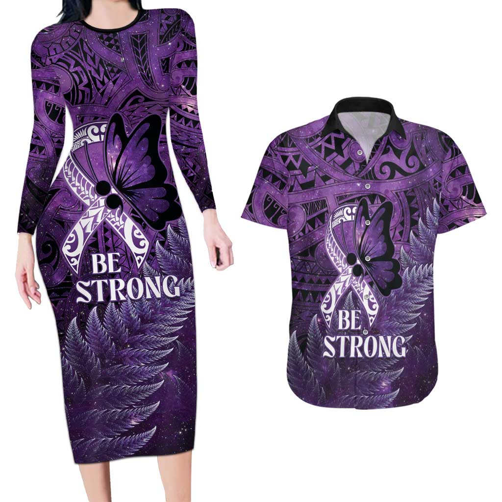 Lupus Awareness Month New Zealand Couples Matching Long Sleeve Bodycon Dress and Hawaiian Shirt Be Strong Warrior Maori Silver Fern