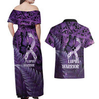 Lupus Awareness Month New Zealand Couples Matching Off Shoulder Maxi Dress and Hawaiian Shirt Be Strong Warrior Maori Silver Fern