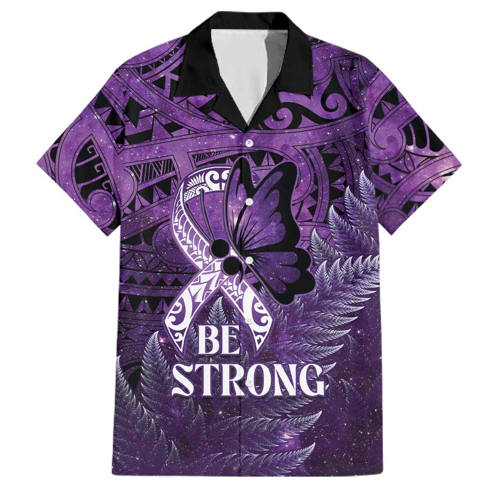 Lupus Awareness Month New Zealand Family Matching Summer Maxi Dress and Hawaiian Shirt Be Strong Warrior Maori Silver Fern LT14 Dad's Shirt - Short Sleeve Purple - Polynesian Pride