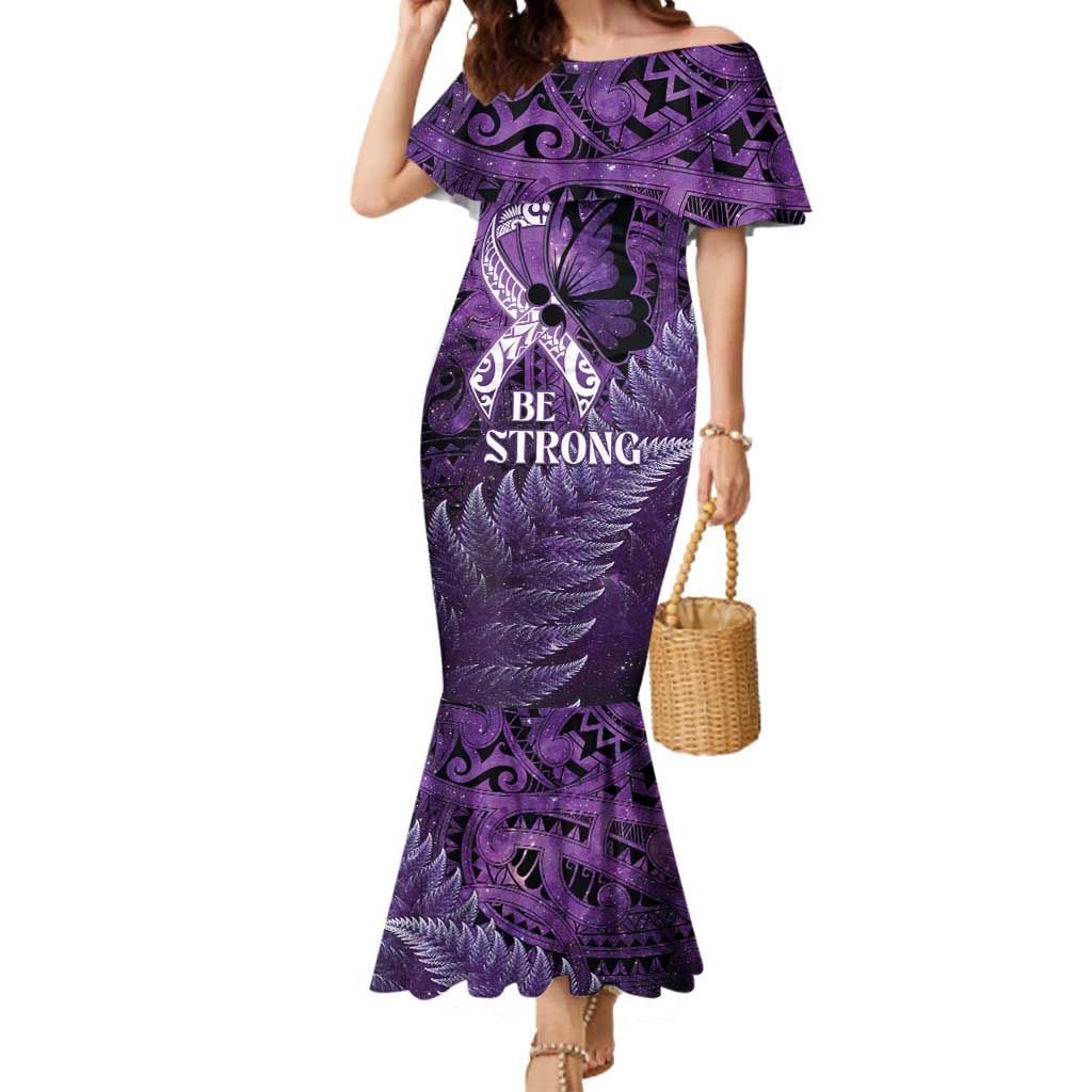 Lupus Awareness Month New Zealand Mermaid Dress Be Strong Warrior Maori Silver Fern LT14 Women Purple - Polynesian Pride