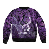Lupus Awareness Month New Zealand Sleeve Zip Bomber Jacket Be Strong Warrior Maori Silver Fern LT14 - Polynesian Pride