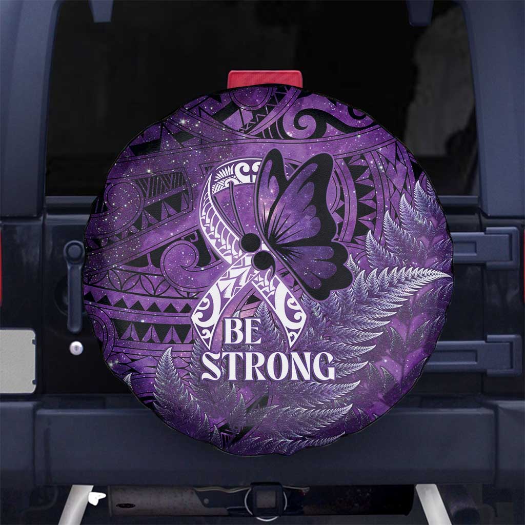 Lupus Awareness Month New Zealand Spare Tire Cover Be Strong Warrior Maori Silver Fern LT14 No hole Purple - Polynesian Pride