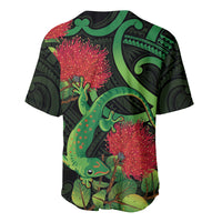 New Zealand Gecko Baseball Jersey Aotearoa Maori With Pohutukawa Flowers LT14 - Polynesian Pride