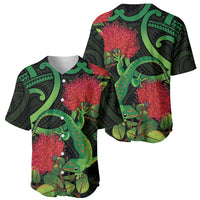 New Zealand Gecko Baseball Jersey Aotearoa Maori With Pohutukawa Flowers LT14 - Polynesian Pride