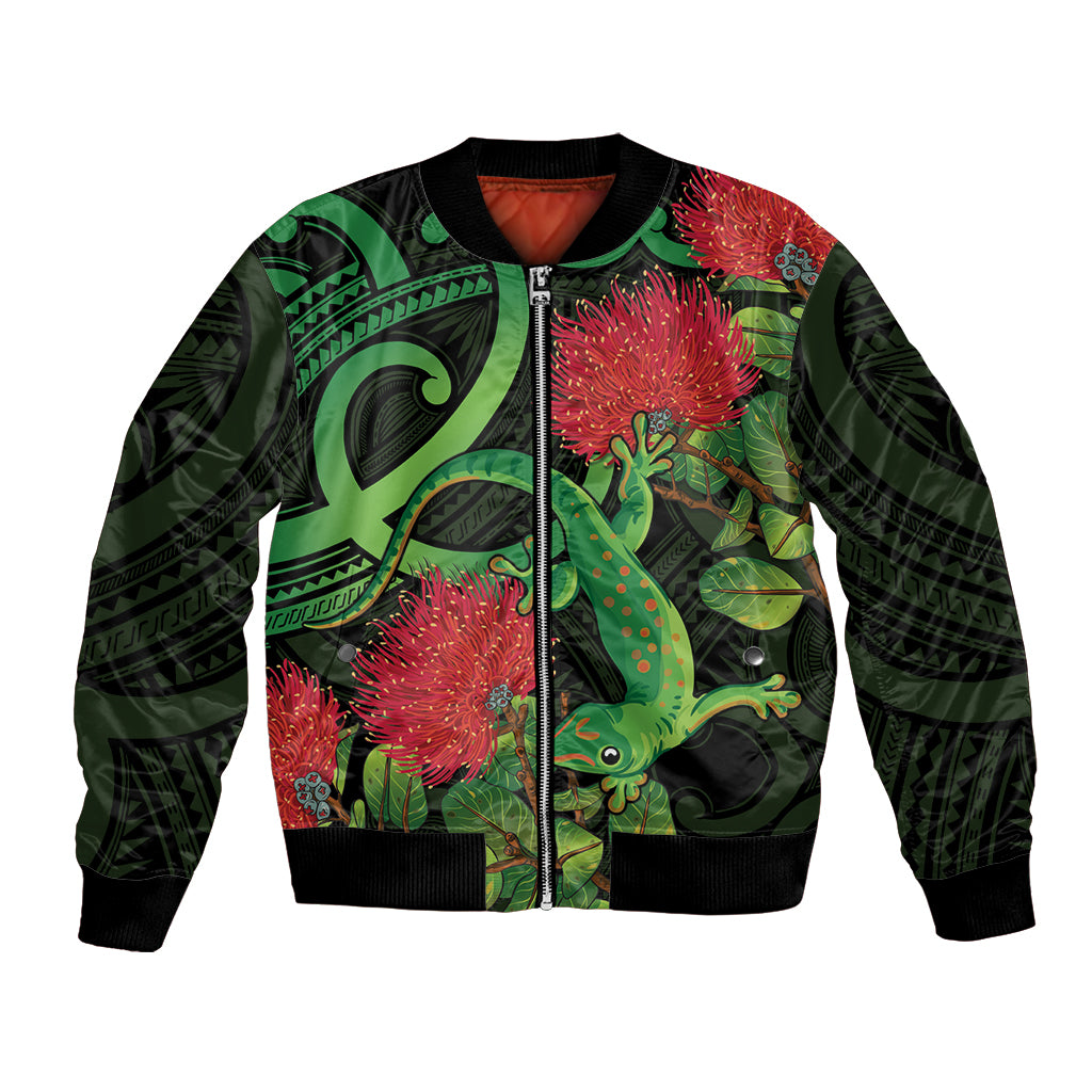 New Zealand Gecko Bomber Jacket Aotearoa Maori With Pohutukawa Flowers