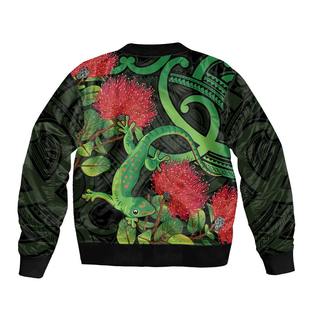 New Zealand Gecko Bomber Jacket Aotearoa Maori With Pohutukawa Flowers