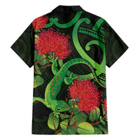 New Zealand Gecko Family Matching Off Shoulder Short Dress and Hawaiian Shirt Aotearoa Maori With Pohutukawa Flowers LT14 - Polynesian Pride