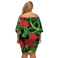 New Zealand Gecko Family Matching Off Shoulder Short Dress and Hawaiian Shirt Aotearoa Maori With Pohutukawa Flowers LT14 - Polynesian Pride